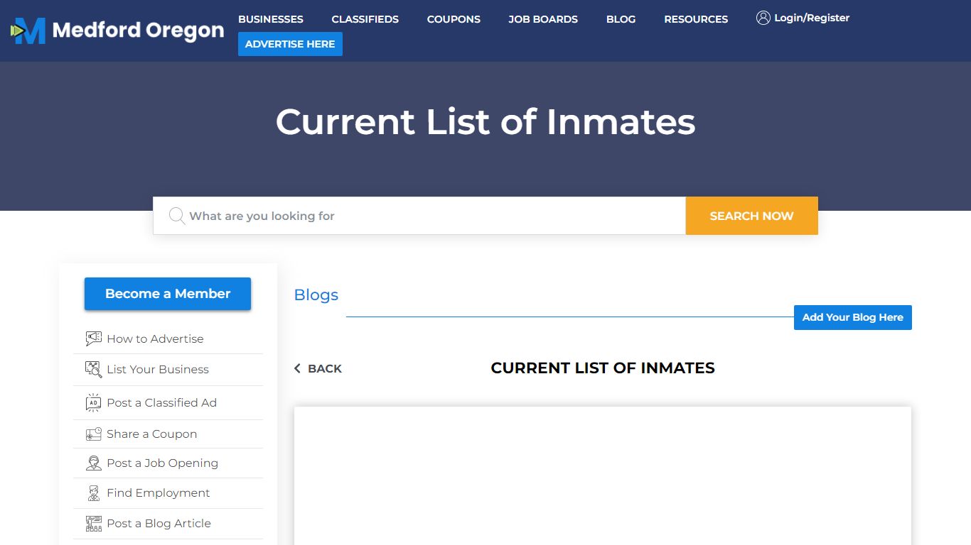 Current List of Inmates – Medford Oregon